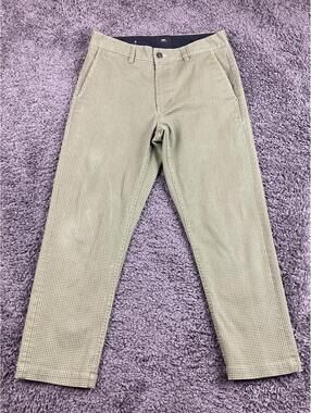 OBEY Straggler Houndstooth Flooded Pants Men Olive Green Stretch Chino Crop 30